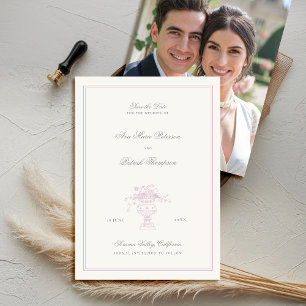 Anwesen Floral Elegante Lavendel Rahmen Foto Hochz Save The Date