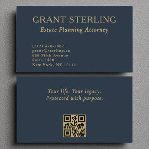 Anwesen Planning Attorney Navy Blue Gold QR Code Visitenkarte
