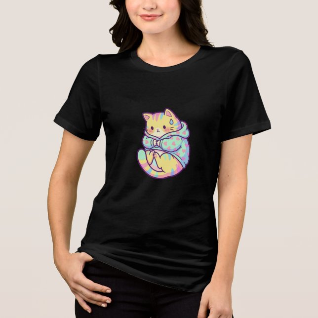 Anxious But Cute Cat Tri-Blend Shirt (Vorderseite)