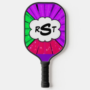Any 3 Initial Letter Monogram Pop Art Lila Cloud Pickleball Schläger