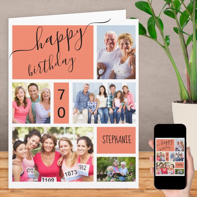 ANY AGE 5 Foto Klebemasse Salmon Custom Birthday Karte (Von Creator hochgeladen)