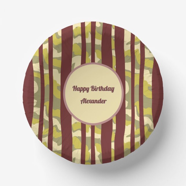 Any Age Adult Birthday Camo Stripes Pattern Pappteller (Vorderseite)