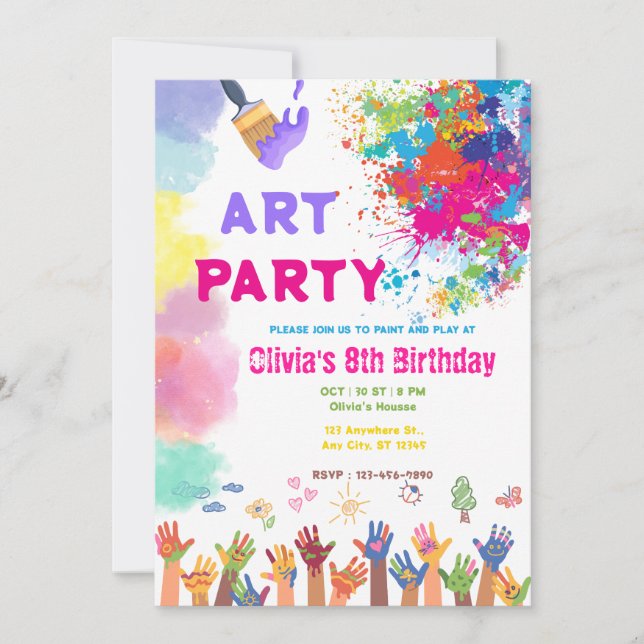 ANY AGE Art Party Paint Party Birthday Einladung (Vorderseite)