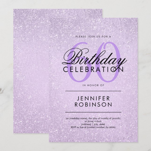 Any Age Birthday Lavender Purple Glitter Paint Einladung (Vorne/Hinten)
