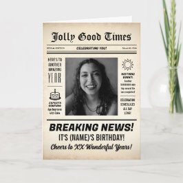 Any Age, Custom Photo, Vintage Newspaper Birthday Karte