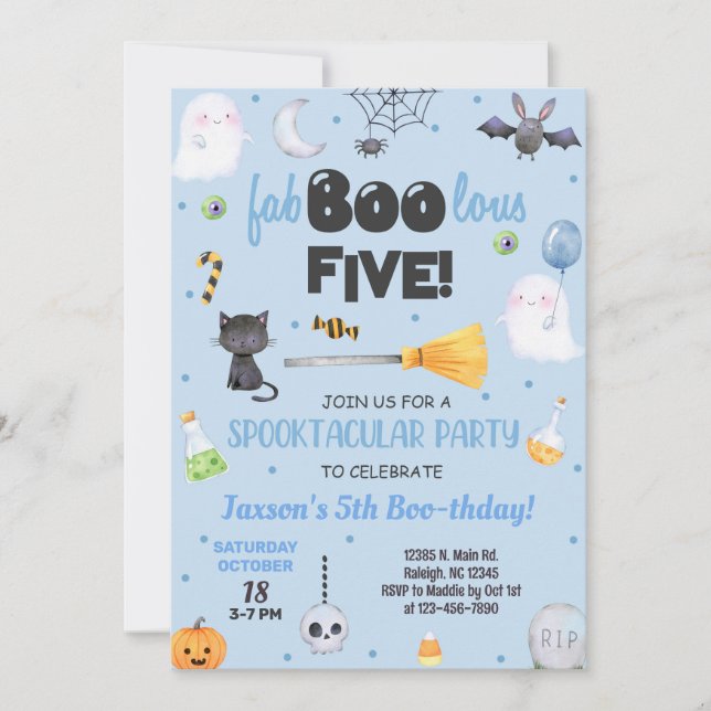 ANY AGE fa-boo-lous Halloween boy boo-thday invite Einladung (Vorderseite)