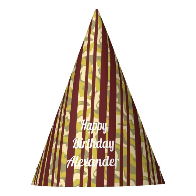 Any Age Happy Birthday Rustic Stripe Pattern Partyhütchen (Vorderseite)