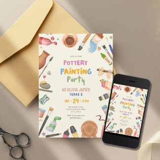 Any age pottery painting birthday party einladung