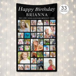 Any Birthday 33 Photo Collage Minimal Black Banner