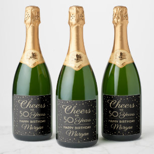 ANY Birthday Cheers Elegant Black & Gold Confetti