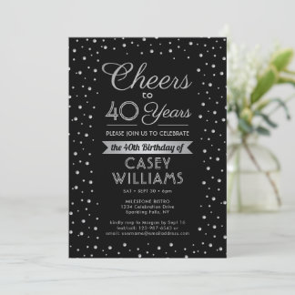 ANY Birthday Cheers Elegant Confetti Black Einladung