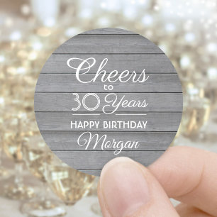 ANY Birthday Cheers Rustic Wood Vintage Gray White Runder Aufkleber