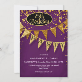 Any Birthday Purple Gold Confetti Pennant Banner Einladung