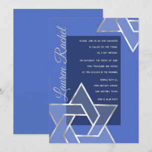 Any Color Bat Mitzvah Großen Silver Star von David Einladung
