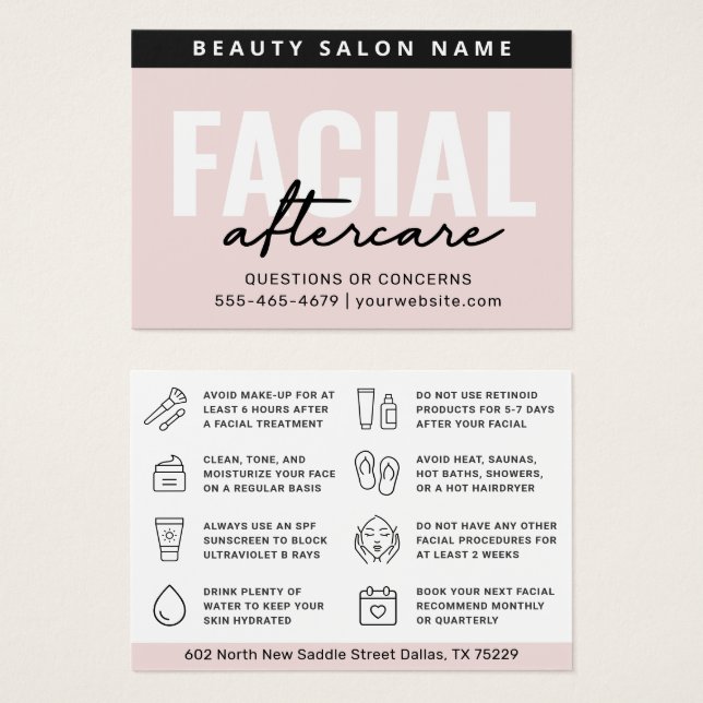 Any Color Pastel Facial Aftercare Instruction Card (Vorne & Hinten)