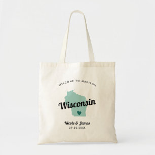 Any Color Wisconsin Map Wedding Welcome Bag Tote, Tragetasche