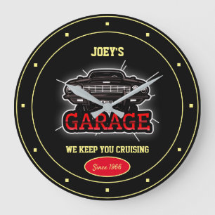 Any Name Garage Auto Grafik Lustiger Spruch Schwar Große Wanduhr