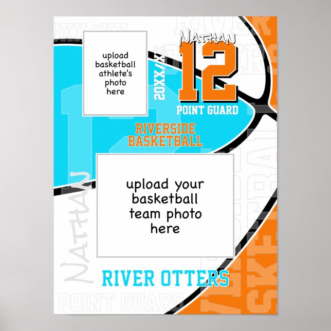 ANY team colors basketball team + athlete photo Poster (Vorne)