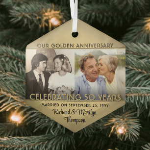 Any Text 2 Foto Goldene 50. Hochzeitstag Ornament Aus Glas