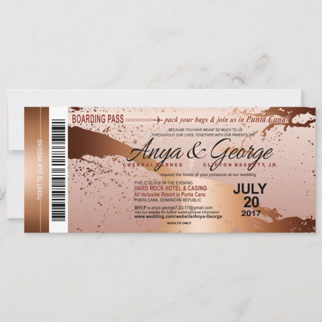Anya Copper Rose Gold Foil Grunge Hochzeit Einladung (Vorderseite)