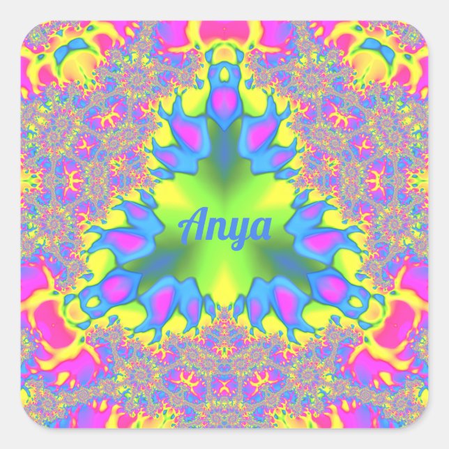 ANYA ~ Shades Gelb, Grün, Rosa, Blau Quadratischer Aufkleber (Vorderseite)
