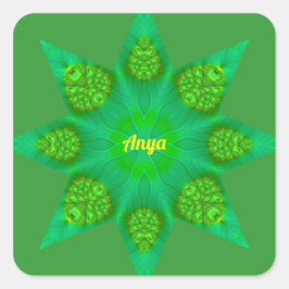 ANYA ~WOW! Octagonal Green Star Fraktal Design ~ Quadratischer Aufkleber