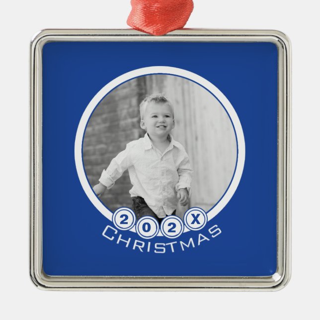 Anyone Date Custom Blue Foto Ornament (Vorne)
