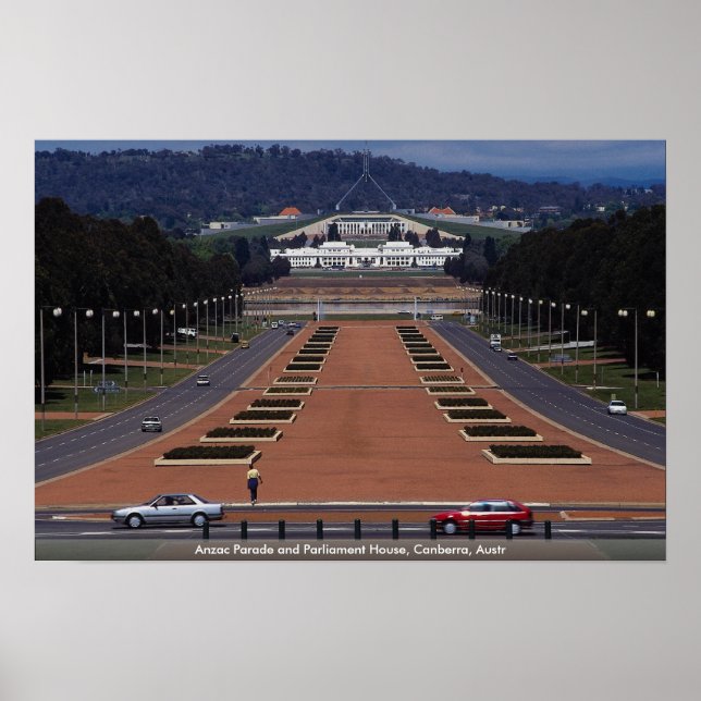 Anzac Parade and Parliament House, Canberra, Austr Poster (Vorne)
