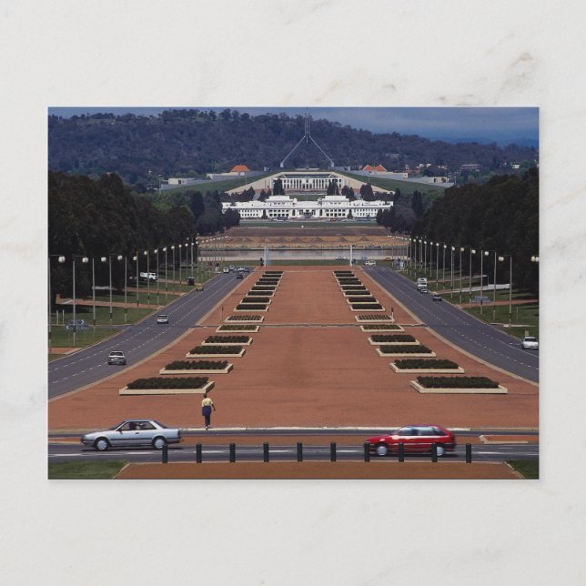 Anzac Parade and Parliament House, Canberra, Austr Postkarte (Vorderseite)