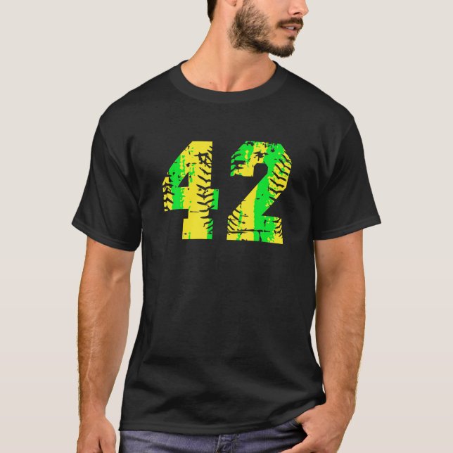 Anzahl 42 Gelbes Baseball Zahl T Shirt (Vorderseite)