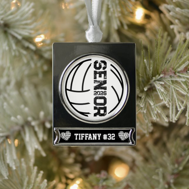 Anzahl der geplagten Volleyball-Senior-Jahre Banner-Ornament Silber (Baum)