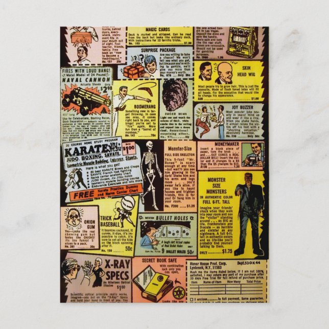 Anzeige für die Bestellung von Vintagen Comicen Postkarte (Vorderseite)