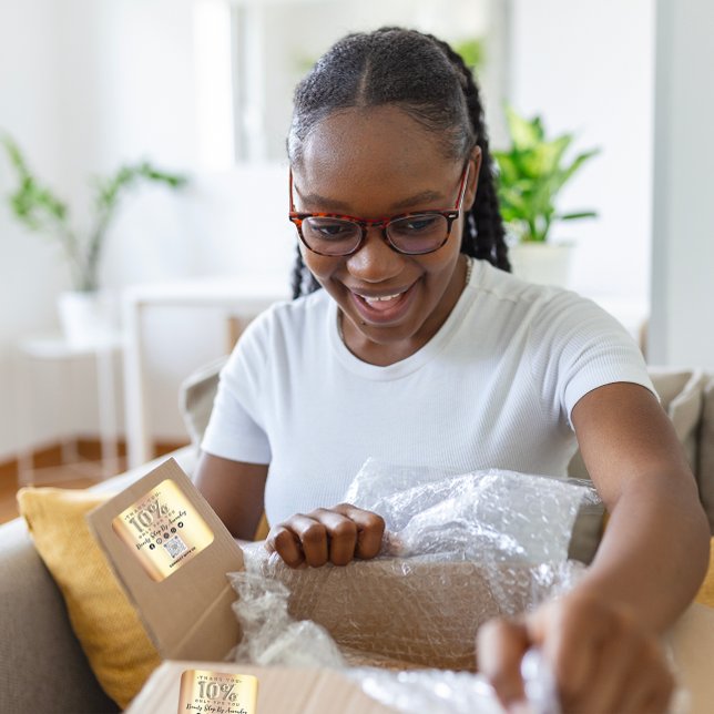 Anzeigen Ihrer Wertschätzung mit 10% Off QR Code I Quadratischer Aufkleber (Thank Shopping 10%Off QR CODE Faux Gold Square Sticker)