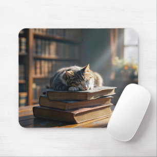 Anzeigen von Tabby-Katzen in Bibliotheksbüchern Mousepad