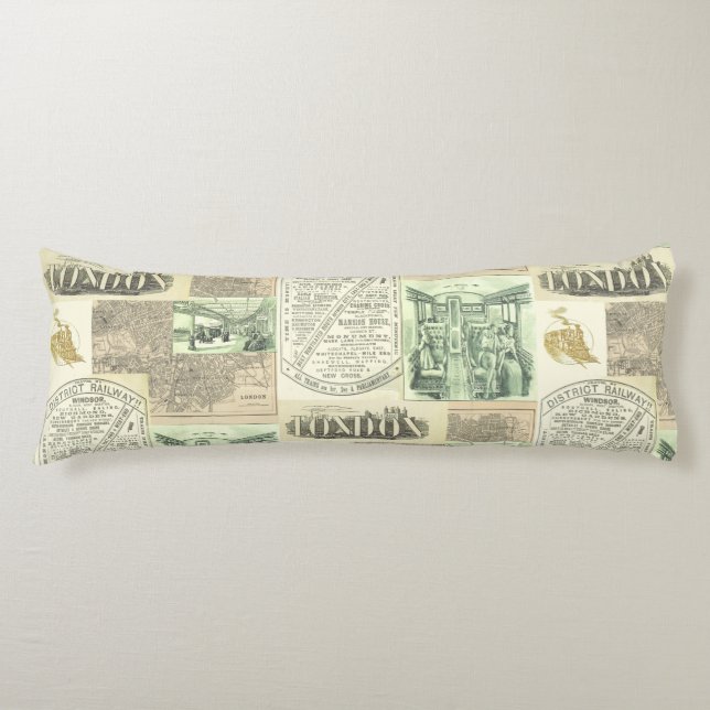 Anzeigenkollektion für Vintage Bahnzeitungen Seitenschläferkissen (Vorderseite)