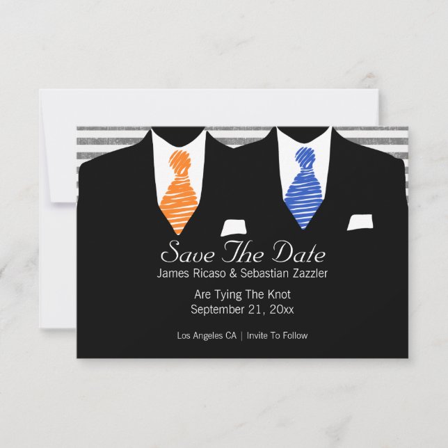 Anzug Blue Orange Krawatte Gay Save the Date (Vorderseite)