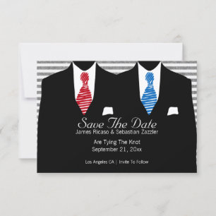 Anzug Blue Red Krawatte Save the Date Hochzeit