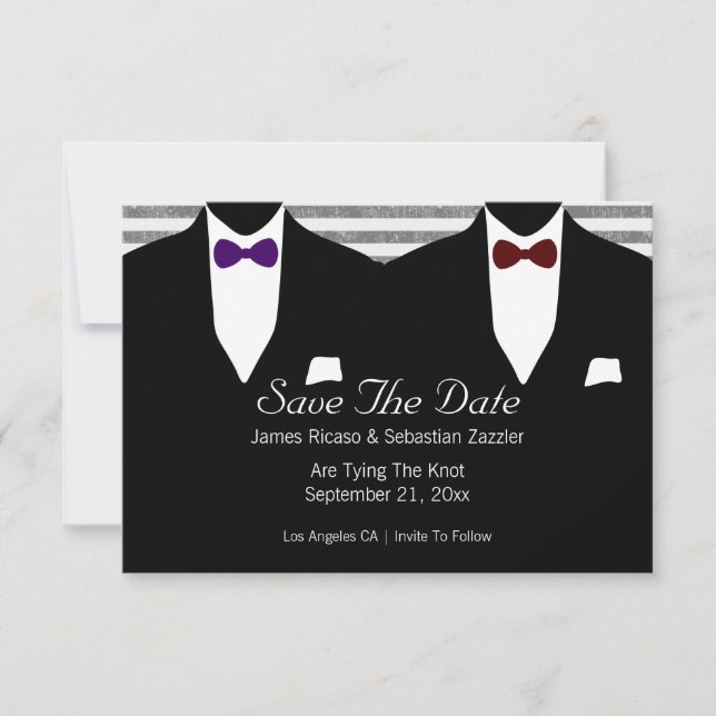 Anzug Bow Krawatte Gay Save the Date Wedding (Vorderseite)