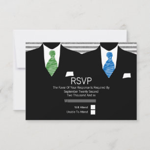 Anzug Green Blue Krawatte Gay Wedding RSVP V1 Karte
