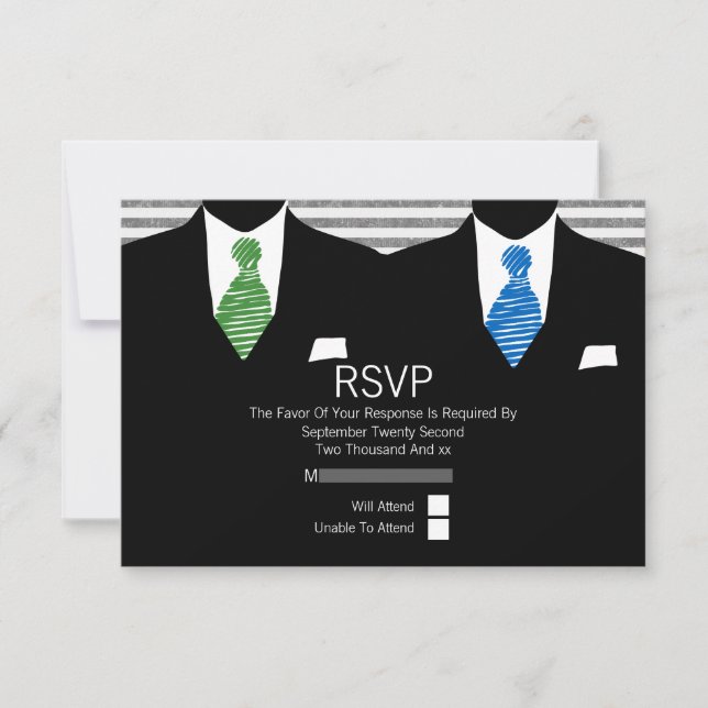 Anzug Green Blue Krawatte Gay Wedding RSVP V1 Karte (Vorderseite)