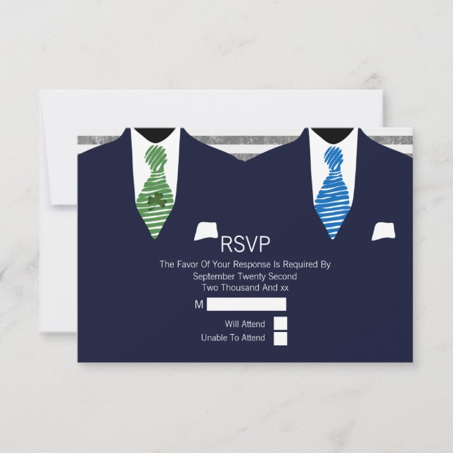 Anzug Green Blue Krawatte Gay Wedding RSVP V3 (Vorderseite)