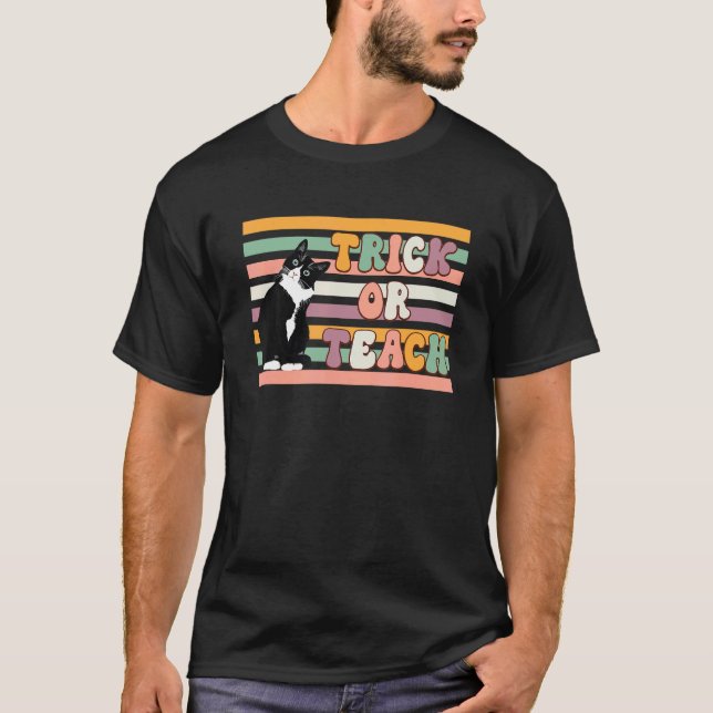 Anzug-Katzen-Lehrer Halloween Haustier Trick oder  T-Shirt (Vorderseite)