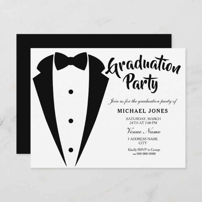Anzug & Krawatte Boys Mens Graduation Party Einlad Einladung (Vorne/Hinten)