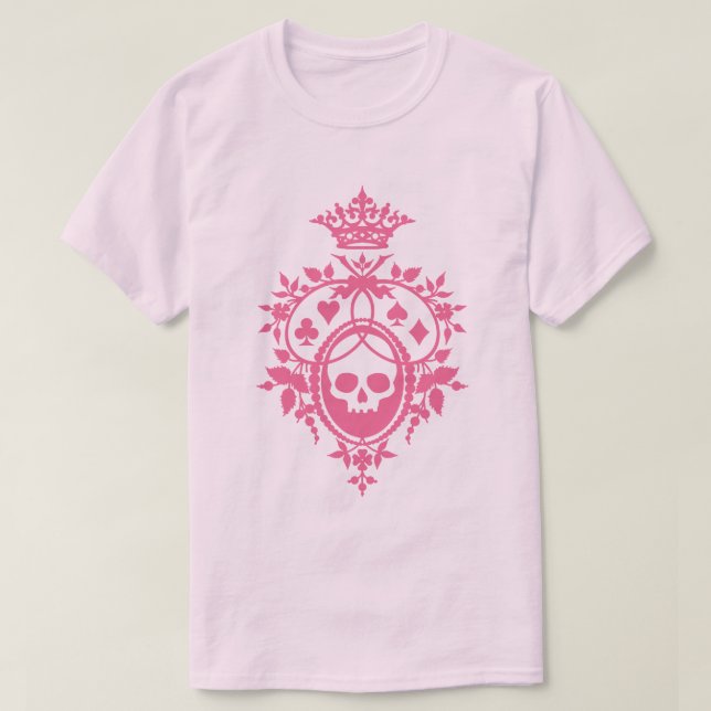 Anzug mit rosa Skull und rosa Karten Wappen T - Sh T-Shirt (Design vorne)