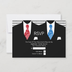 Anzug Red Blue Krawatte Gay Wedding RSVP Karte