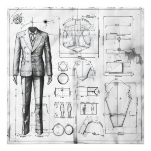 Anzug Retro Blueprint Fotodruck