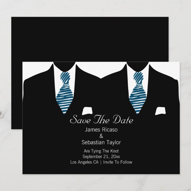 Anzug und Krawatte Gay Save the Date Hochzeit (Vorne/Hinten)