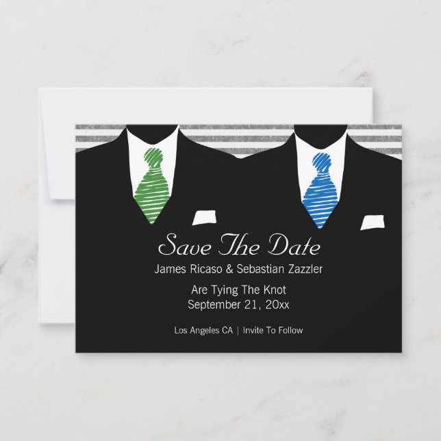 Anzug und Krawatte Gay Save the Date Hochzeit (Vorderseite)