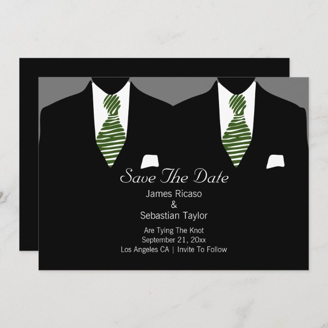 Anzug und Krawatte Gay Save the Date Hochzeit (Vorne/Hinten)
