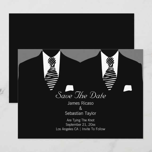 Anzug und Krawatte Gay Save the Date Hochzeit (Vorne/Hinten)